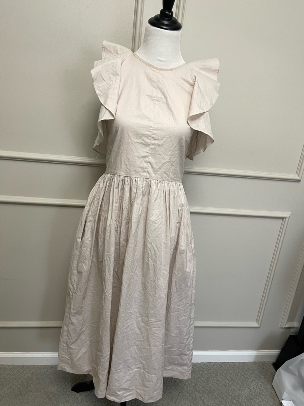 Piper Light Beige Ruffle Sleeve Midi Dress